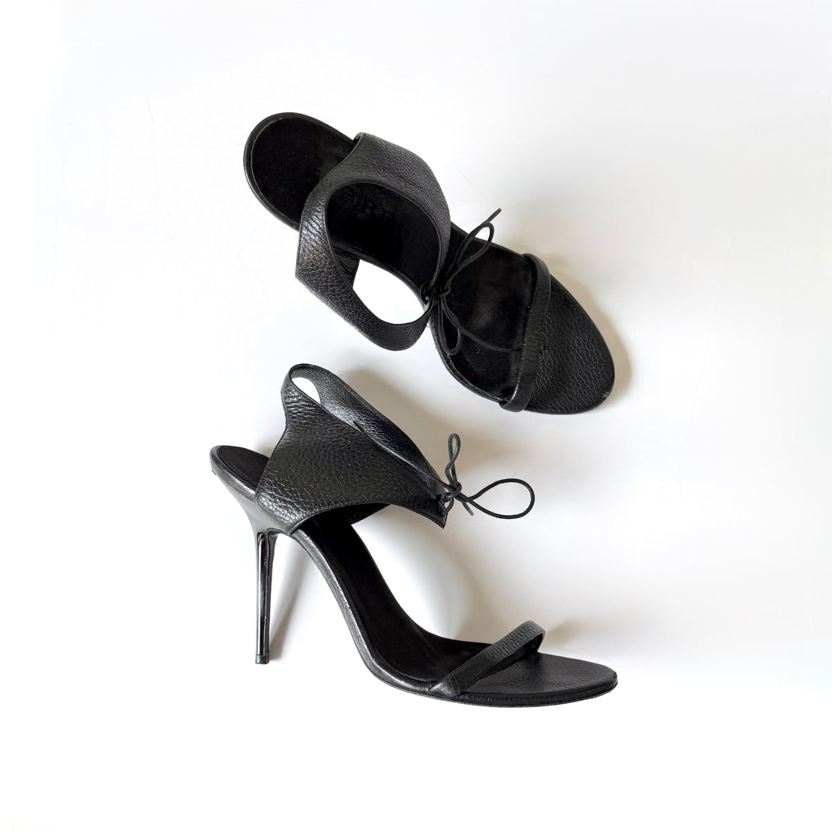 Burberry Black Leather Lace-Up Tie Sandal Heels (40)