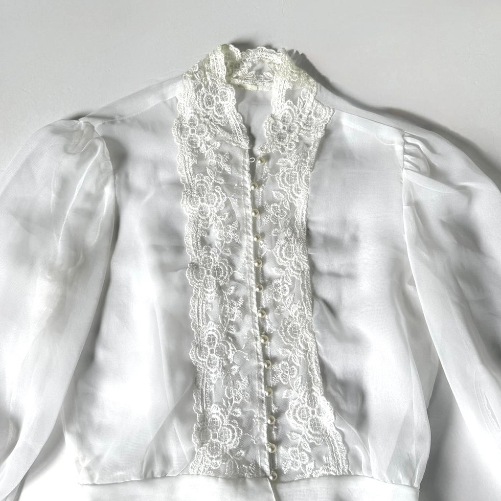 Vintage White Sheer Lace Blouse Peplum Top