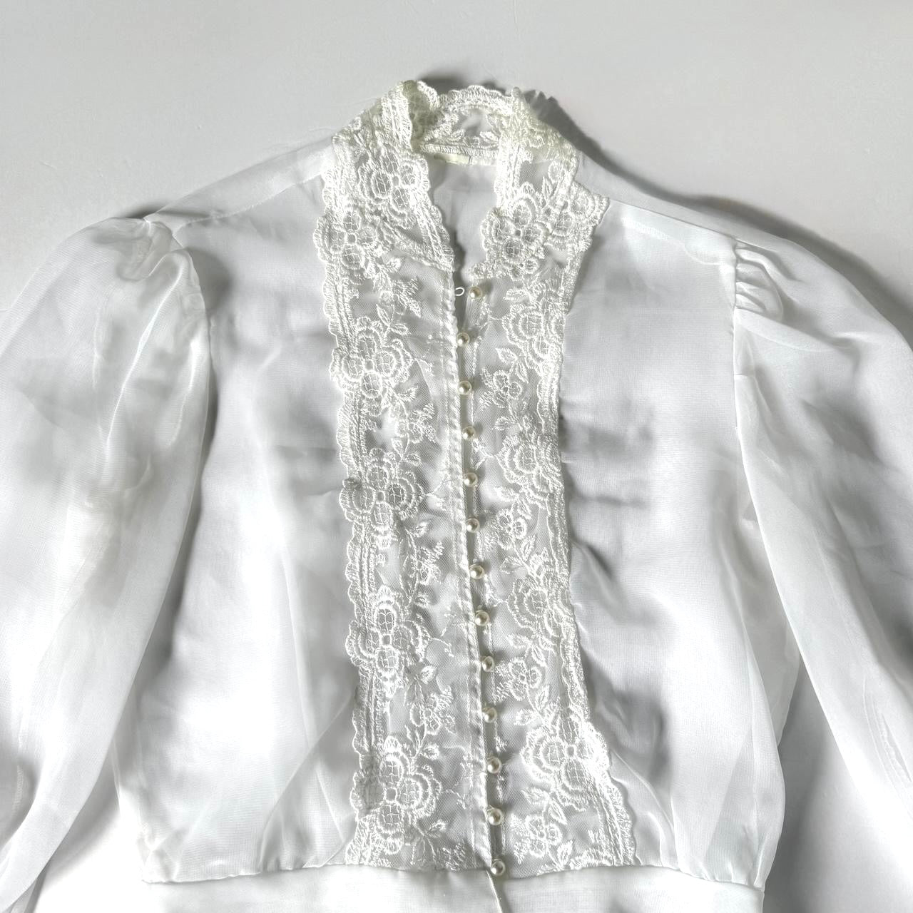 Vintage White Sheer Lace Blouse Peplum Top