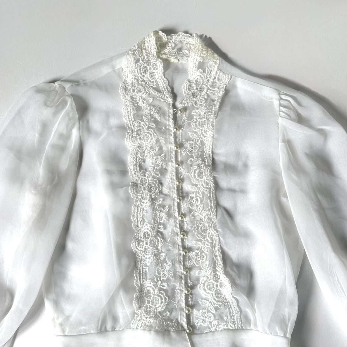 Vintage White Sheer Lace Blouse Peplum Top