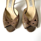 Vintage Jimmy Choo Brown Embossed Leather Mule Heels (36)