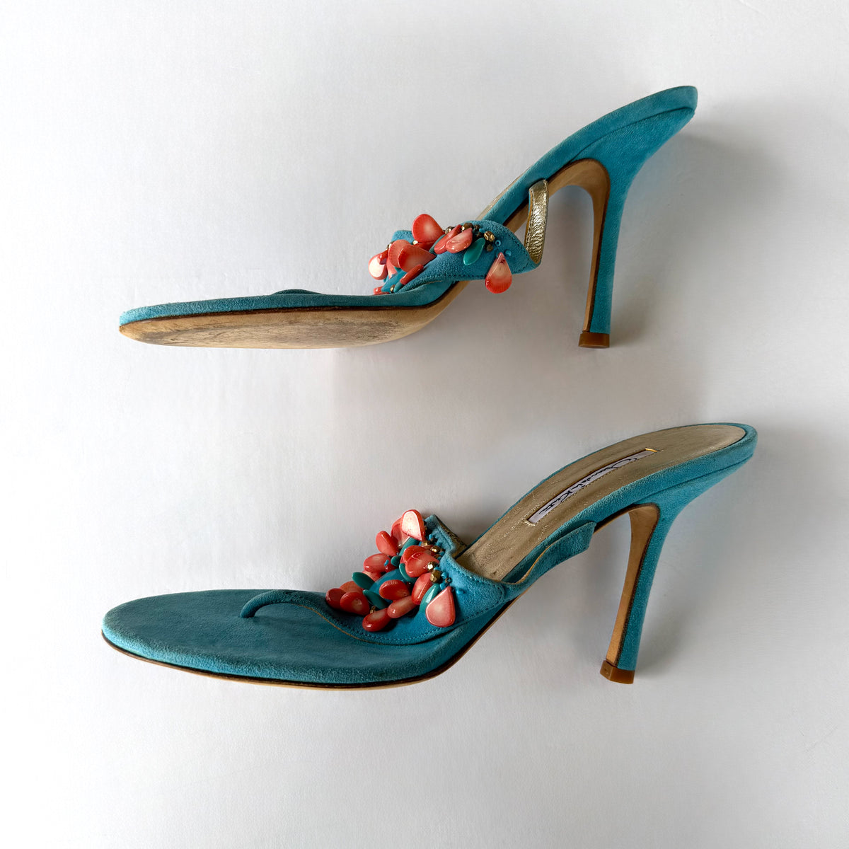 Vintage Oscar De La Renta Beaded Thong Sandal Heels (39)