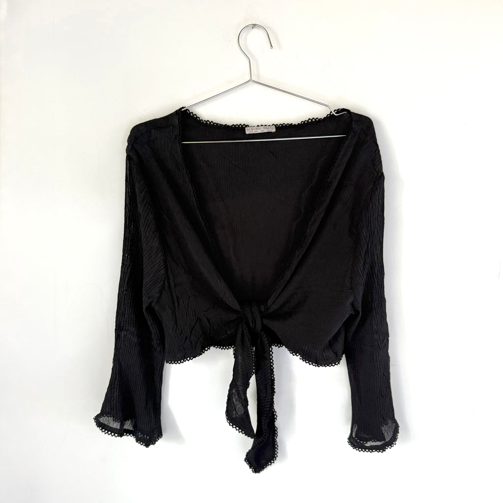Alberto Makali Sheer Black Tie Front Bell Sleeve Top