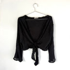 Alberto Makali Sheer Black Tie Front Bell Sleeve Top