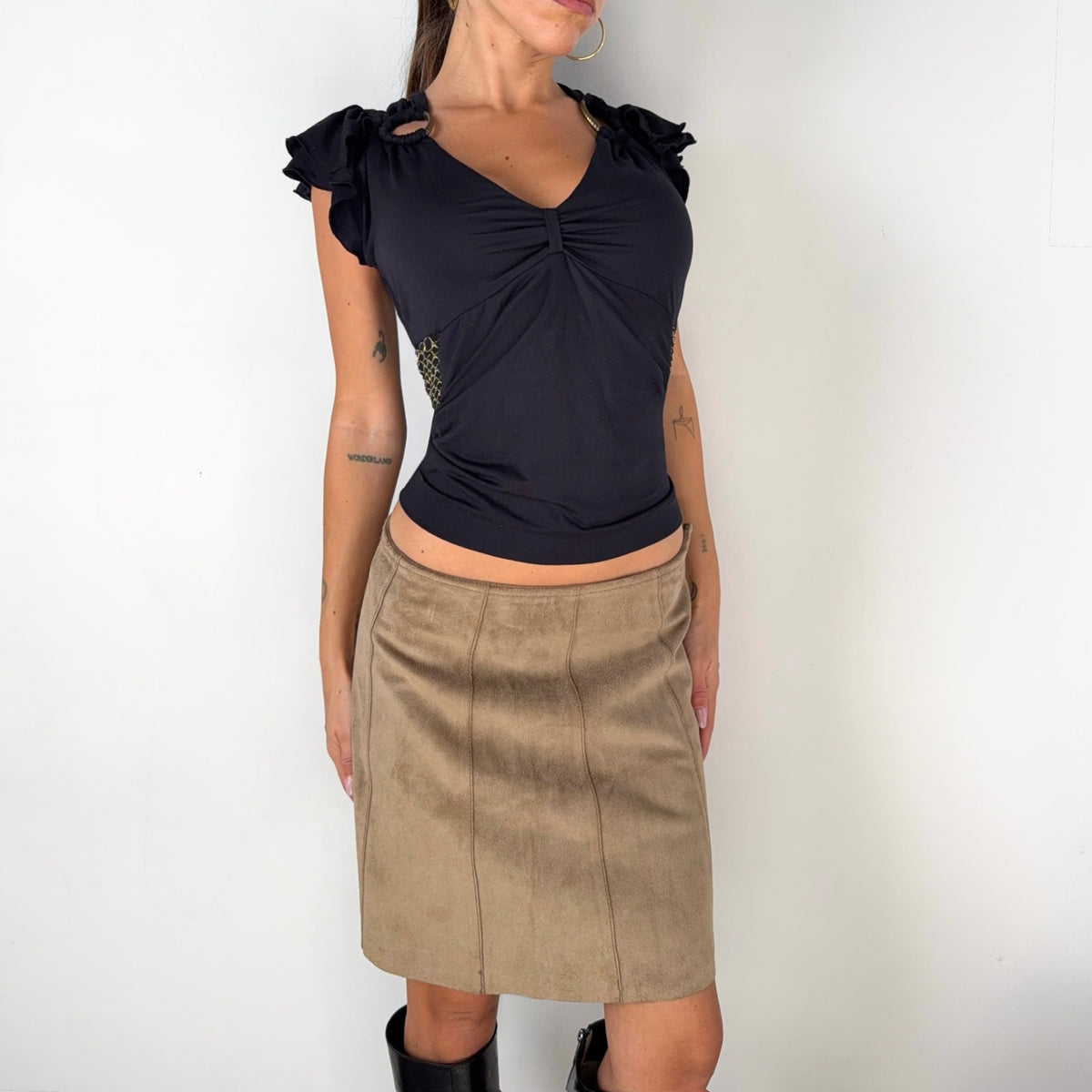 Vintage Just Cavalli Black Ruched Ruffle Sleeve Top