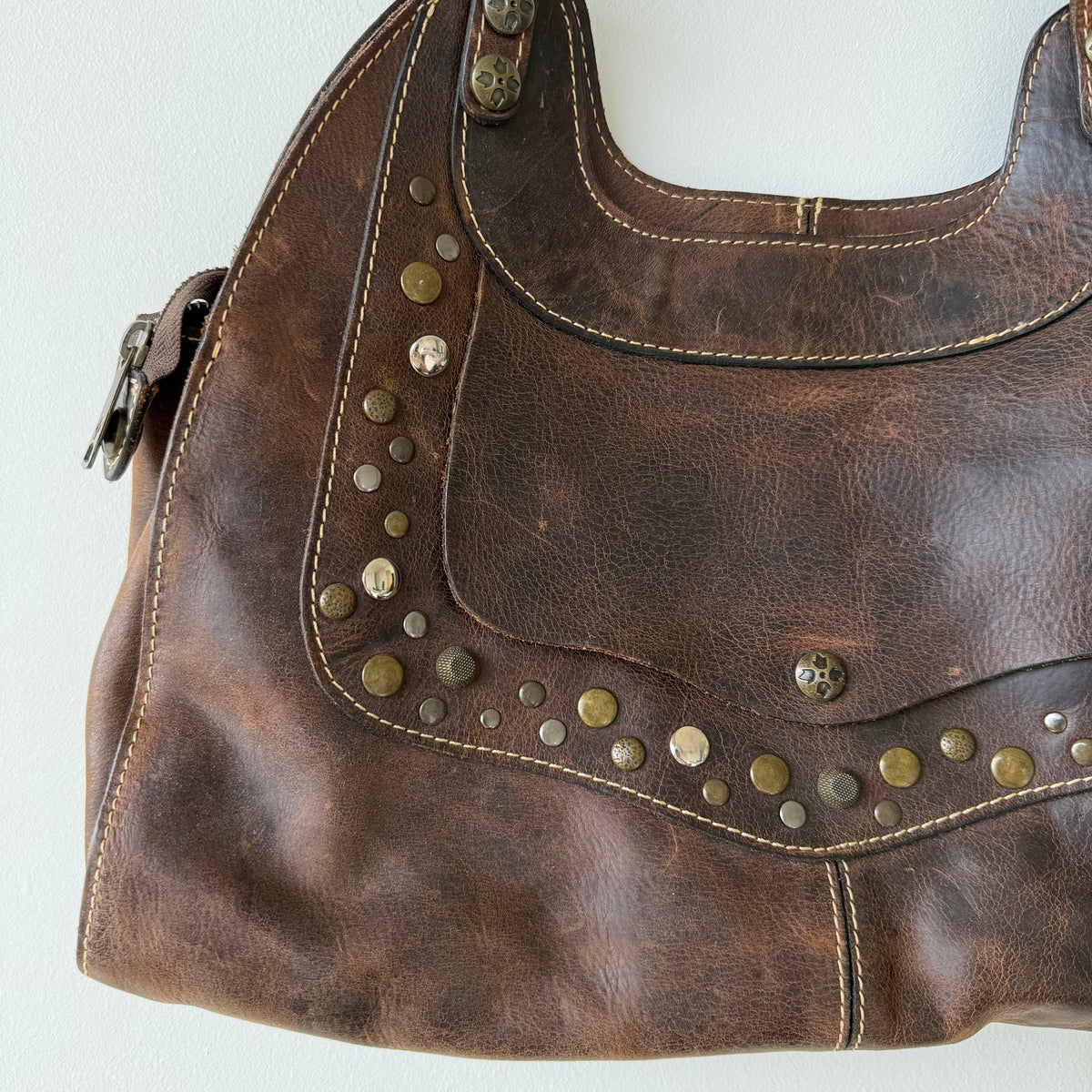 Brown Studded Shoulder Bag