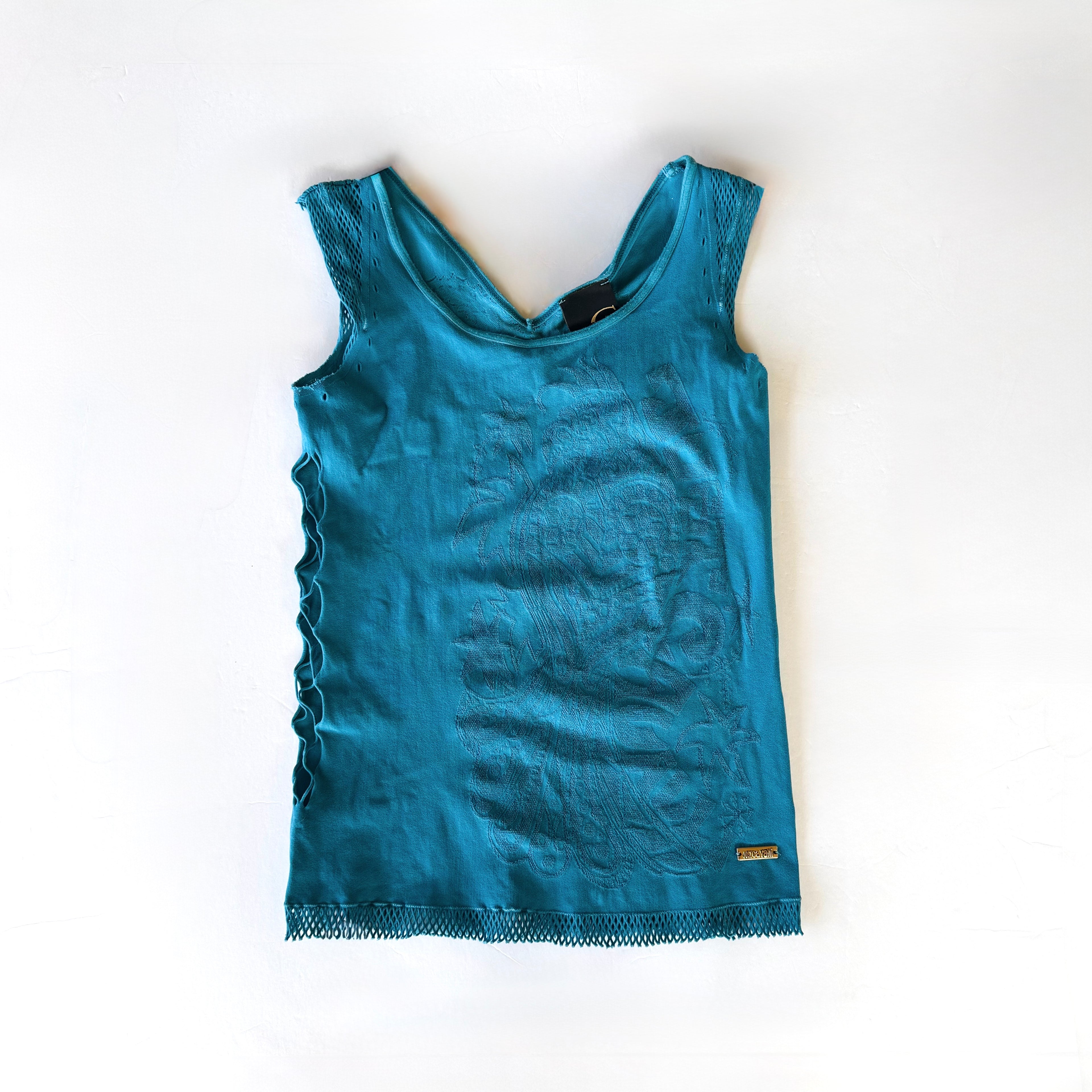 Vintage Cavalli Turqoise Mesh Embossed Tank Top