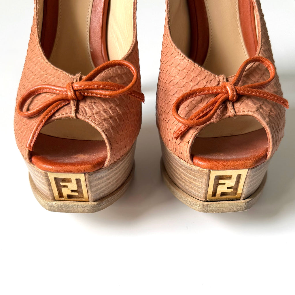 Vintage Fendi Snakeskin Peep Toe Platform Heels (37)
