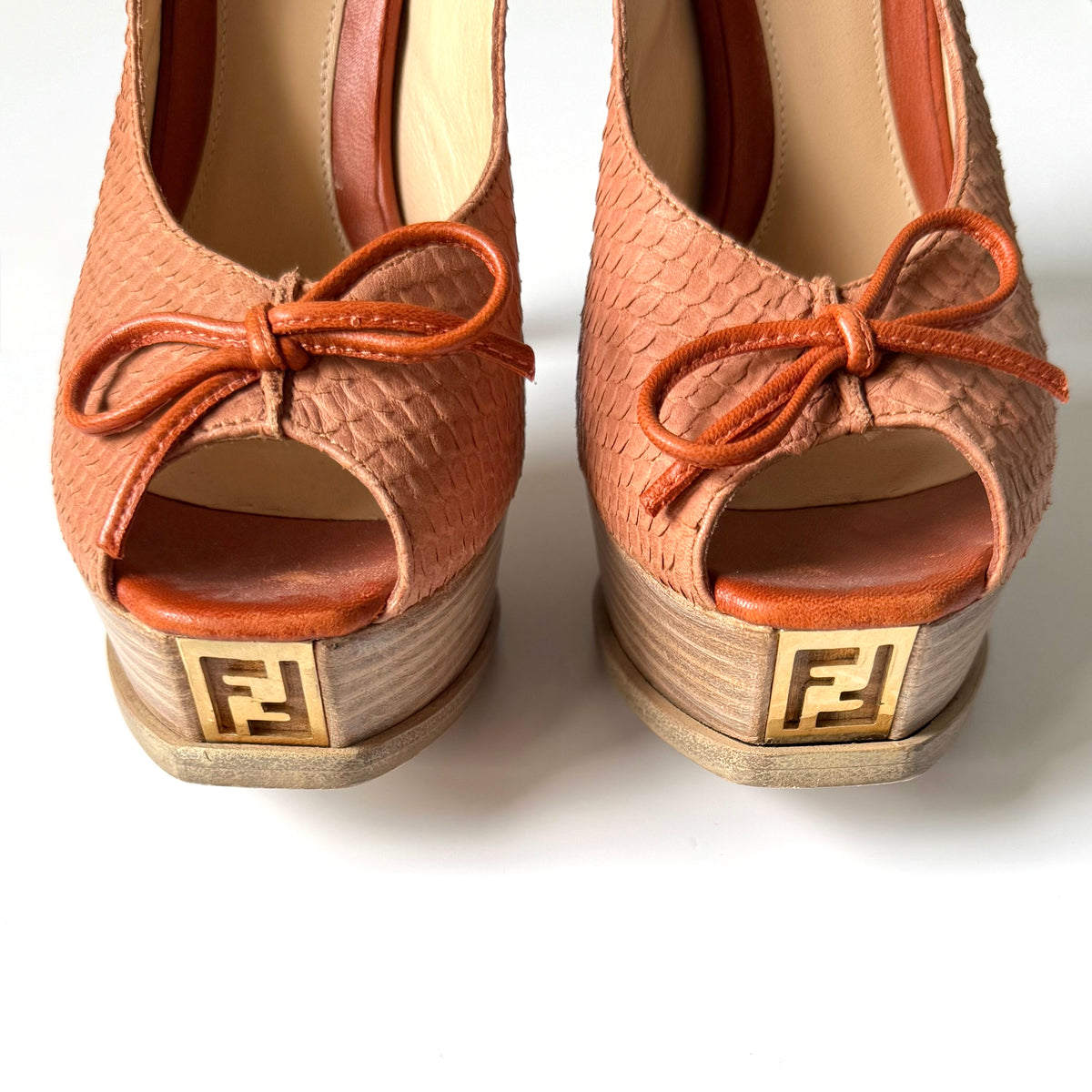 Vintage Fendi Snakeskin Peep Toe Platform Heels (37)