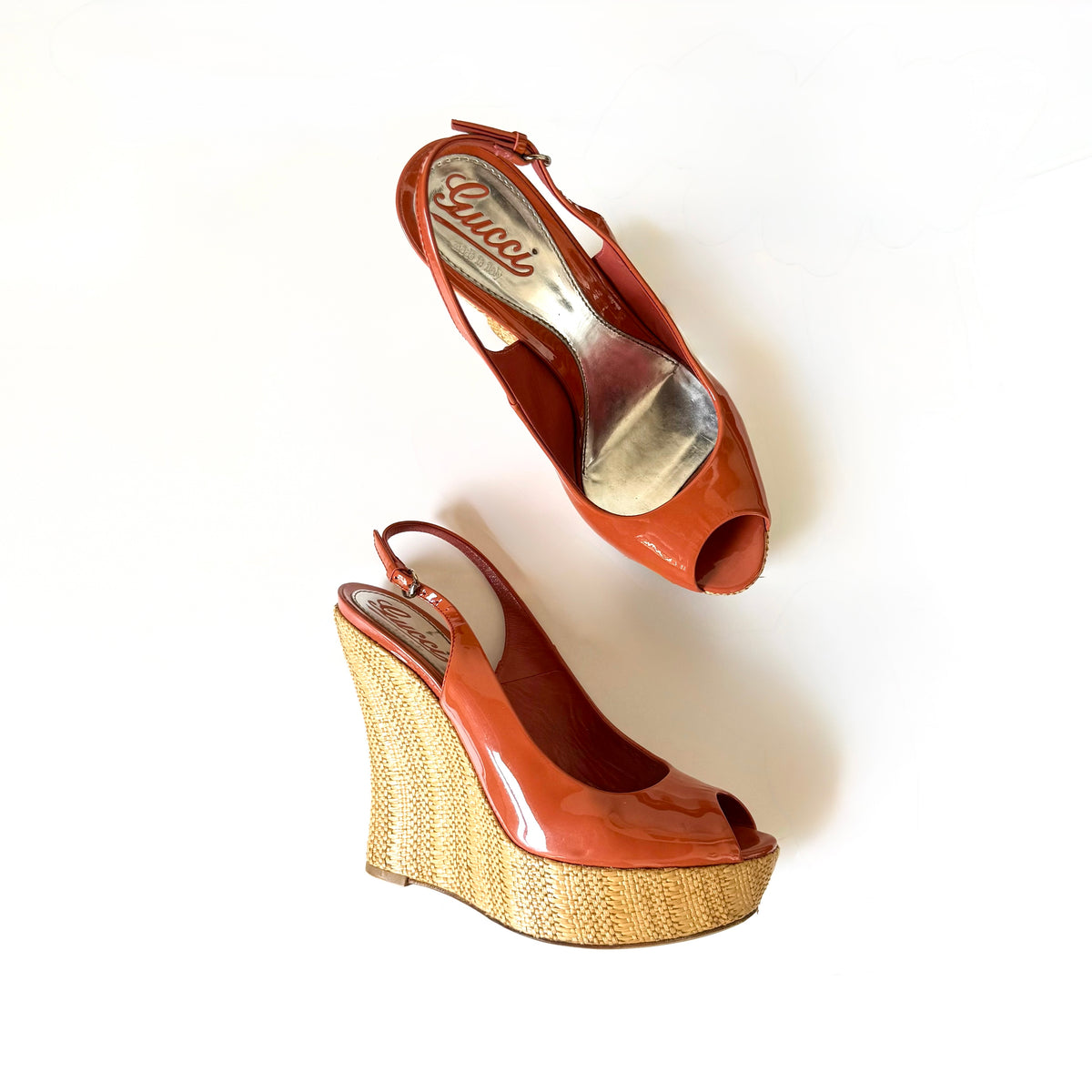 Vintage Gucci Patent Leather Platform Wedges (38)