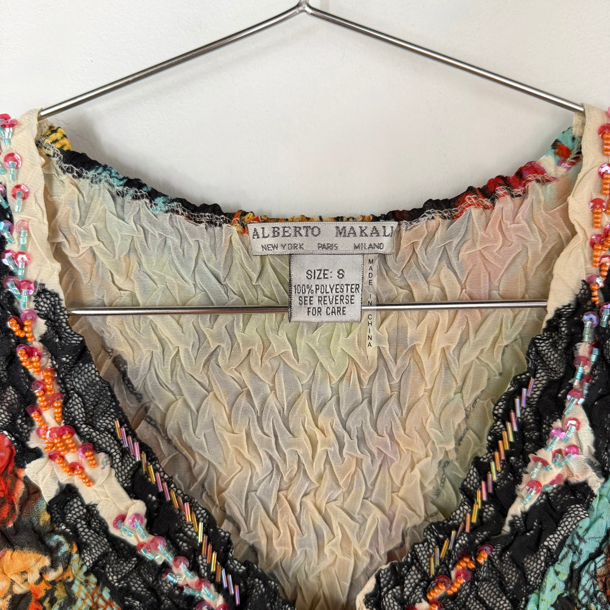 Alberto Makali Sheer Mesh Beaded Top