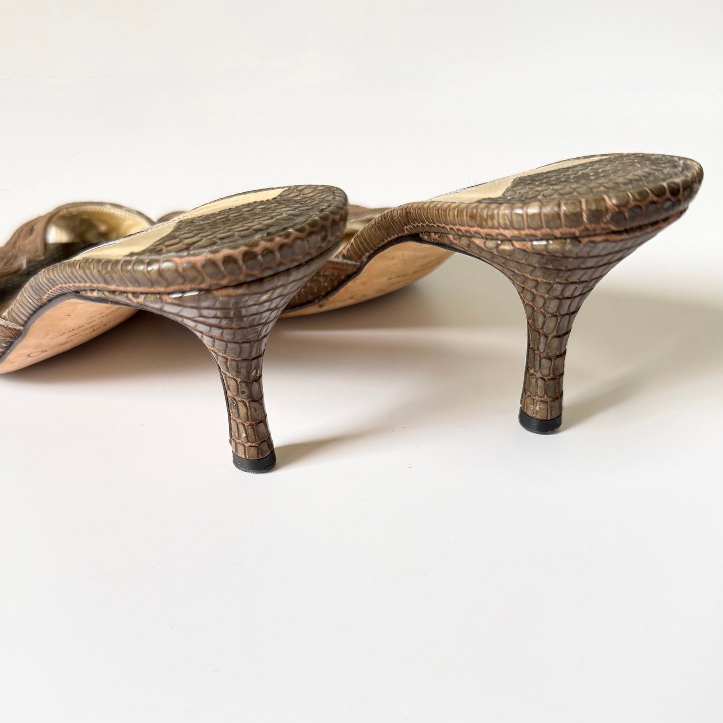 Vintage Jimmy Choo Brown Embossed Leather Mule Heels (36)