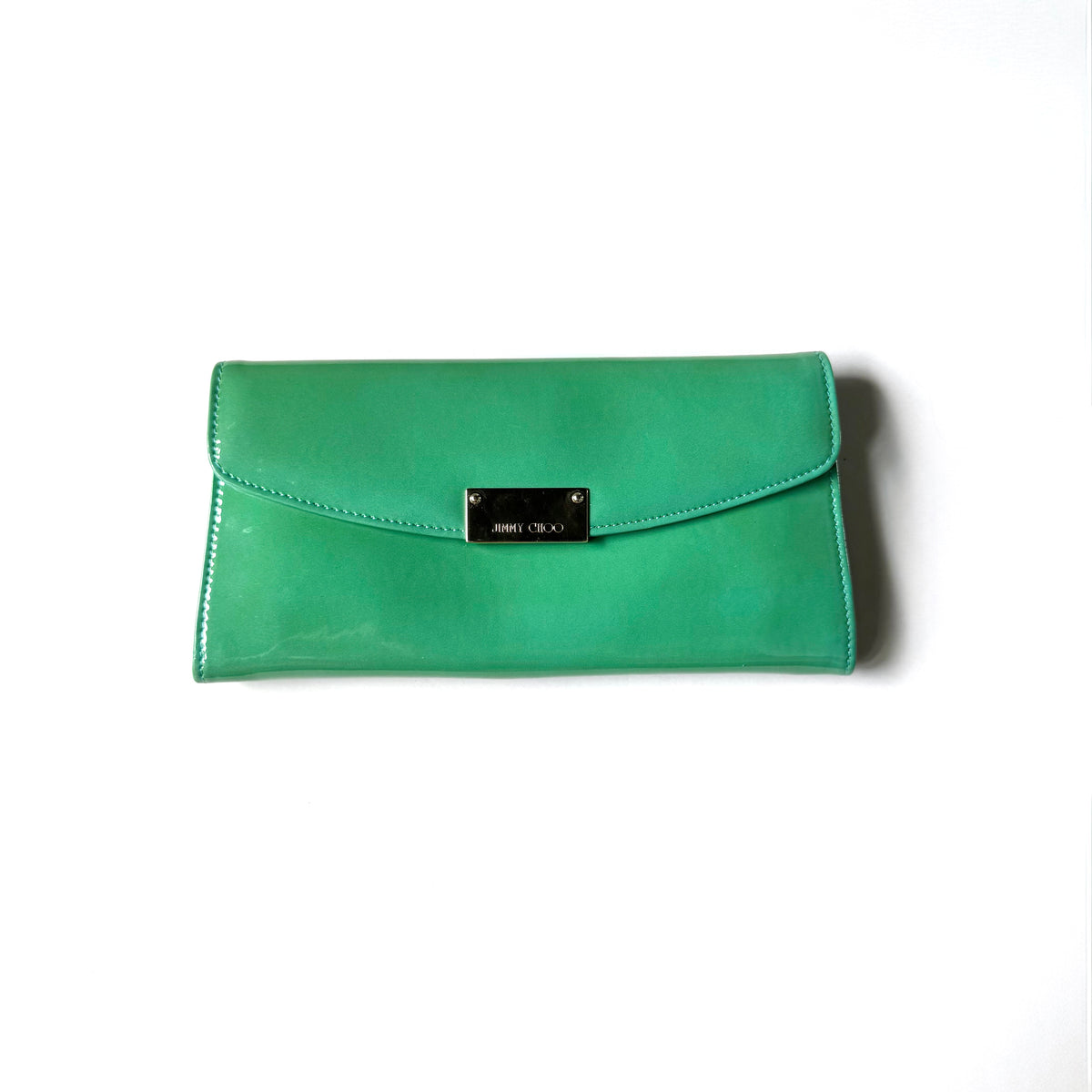 Jimmy Choo Teal Green Patent Leather Envelope Clutch
