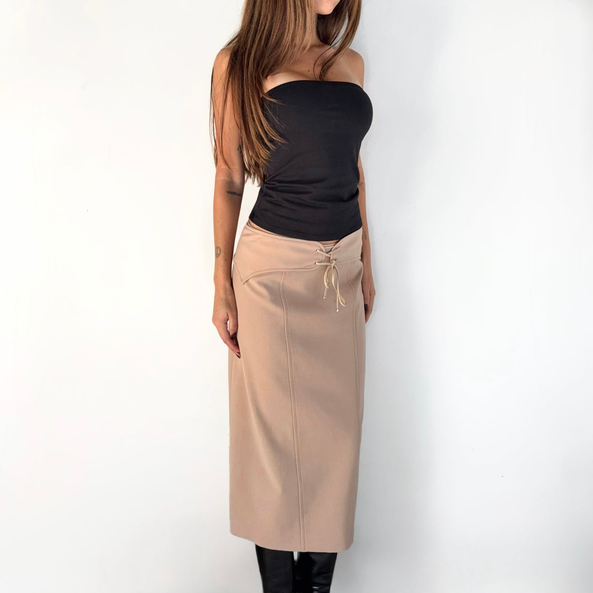 Vintage Versace Corset Lace up Pencil Midi Skirt