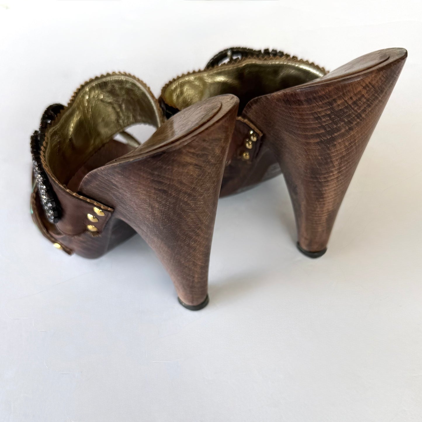 Vintage Giuseppe Zanotti Embellished Wooden Sandal Heels (6.5)