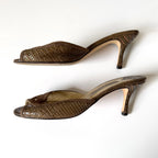 Vintage Jimmy Choo Brown Embossed Leather Mule Heels (36)