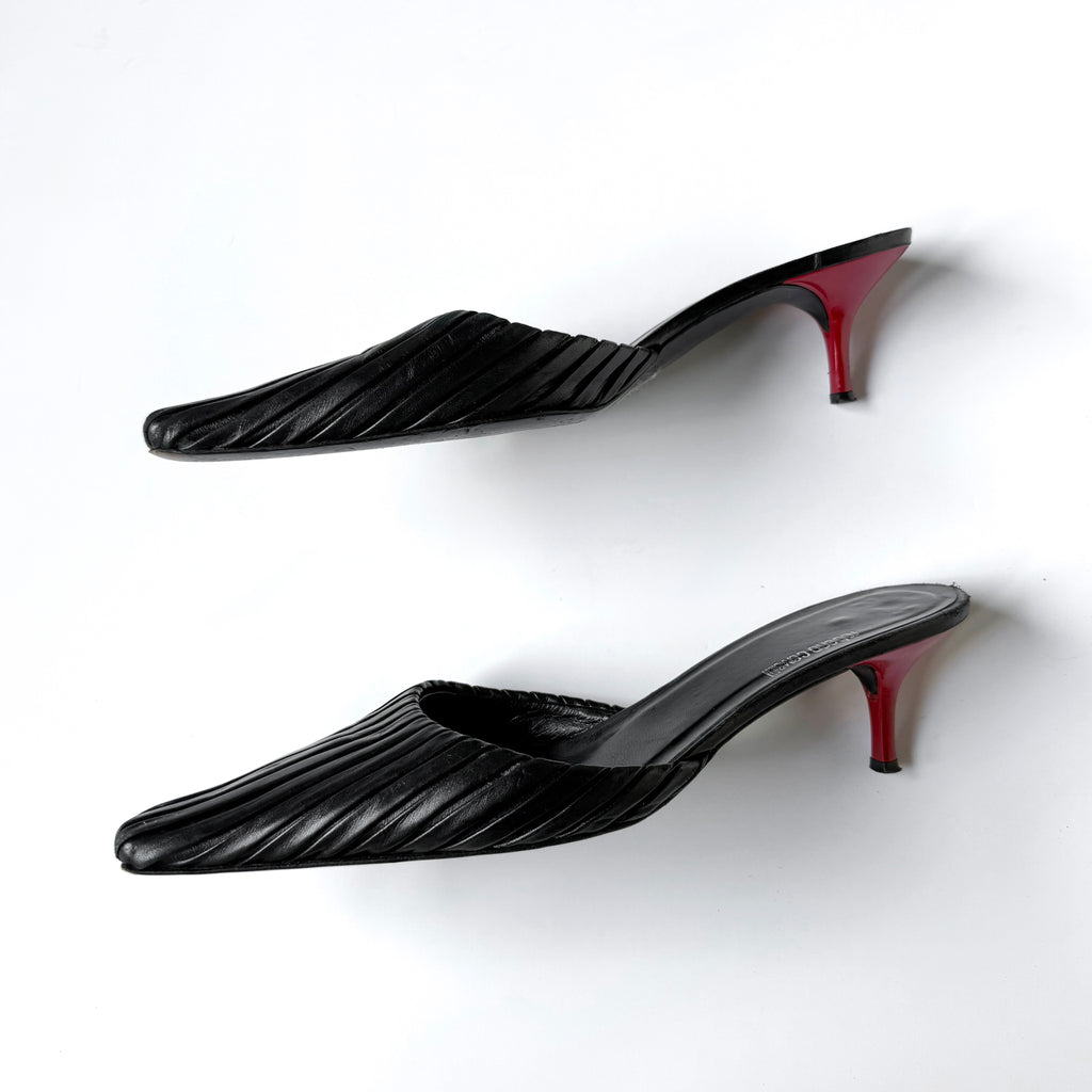 Vintage Roberto Cavalli Black Leather Kitten Heel Mules