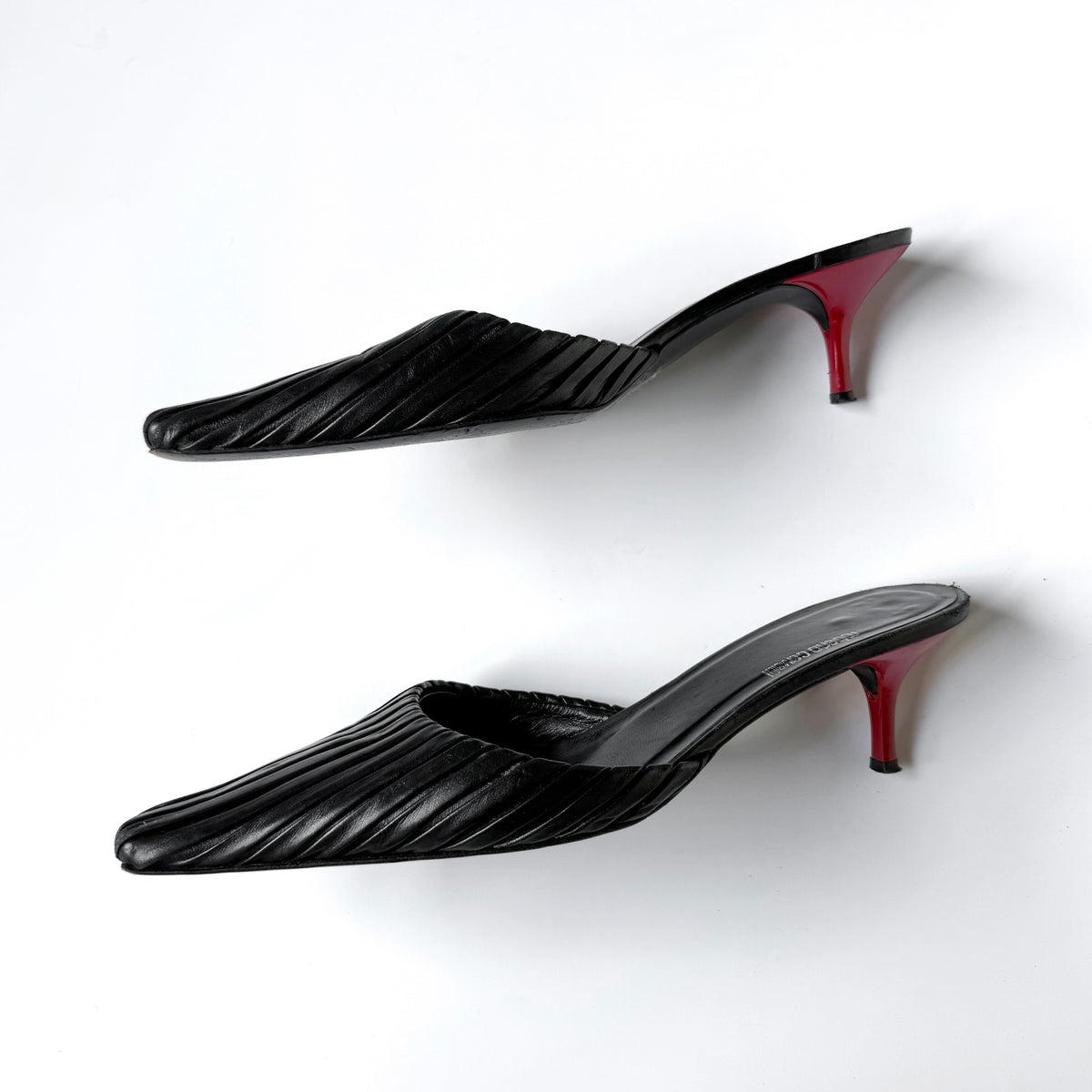 Vintage Roberto Cavalli Black Leather Kitten Heel Mules