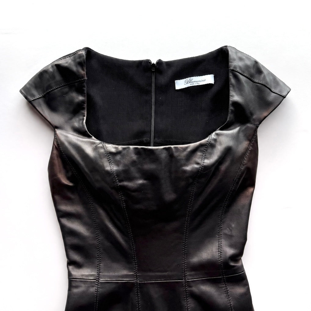 Vintage Blumarine Black Leather Bodycon Midi Dress