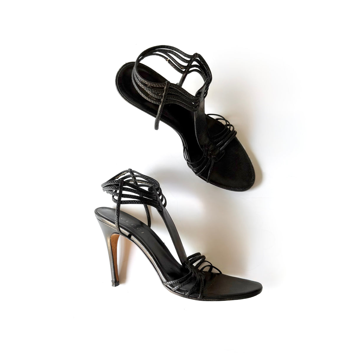 Vintage Gucci Black Strappy Leather Heels (8.5)