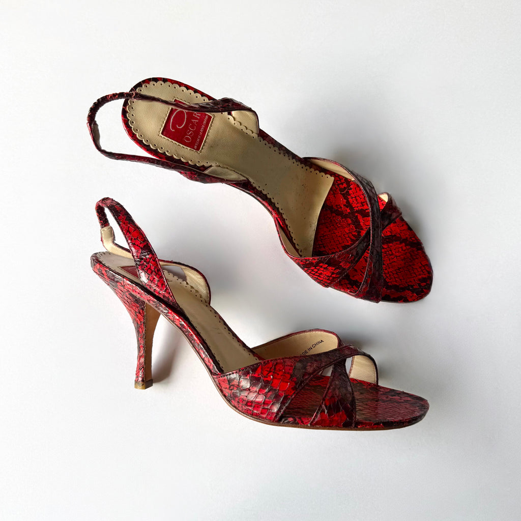 Vintage Oscar De La Renta Red Slingback Heels (8.5)