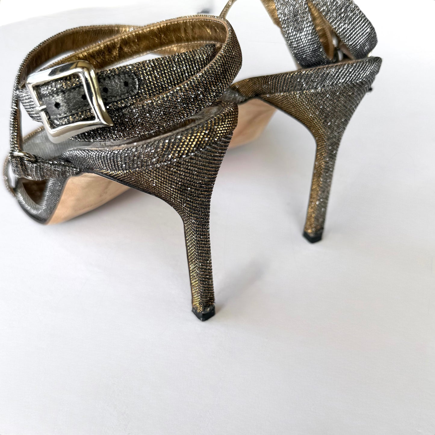 Manolo Blahnik Strappy Shimmer Sandal Heels (38)