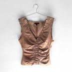 Vintage Leather Ruched V Neck Top