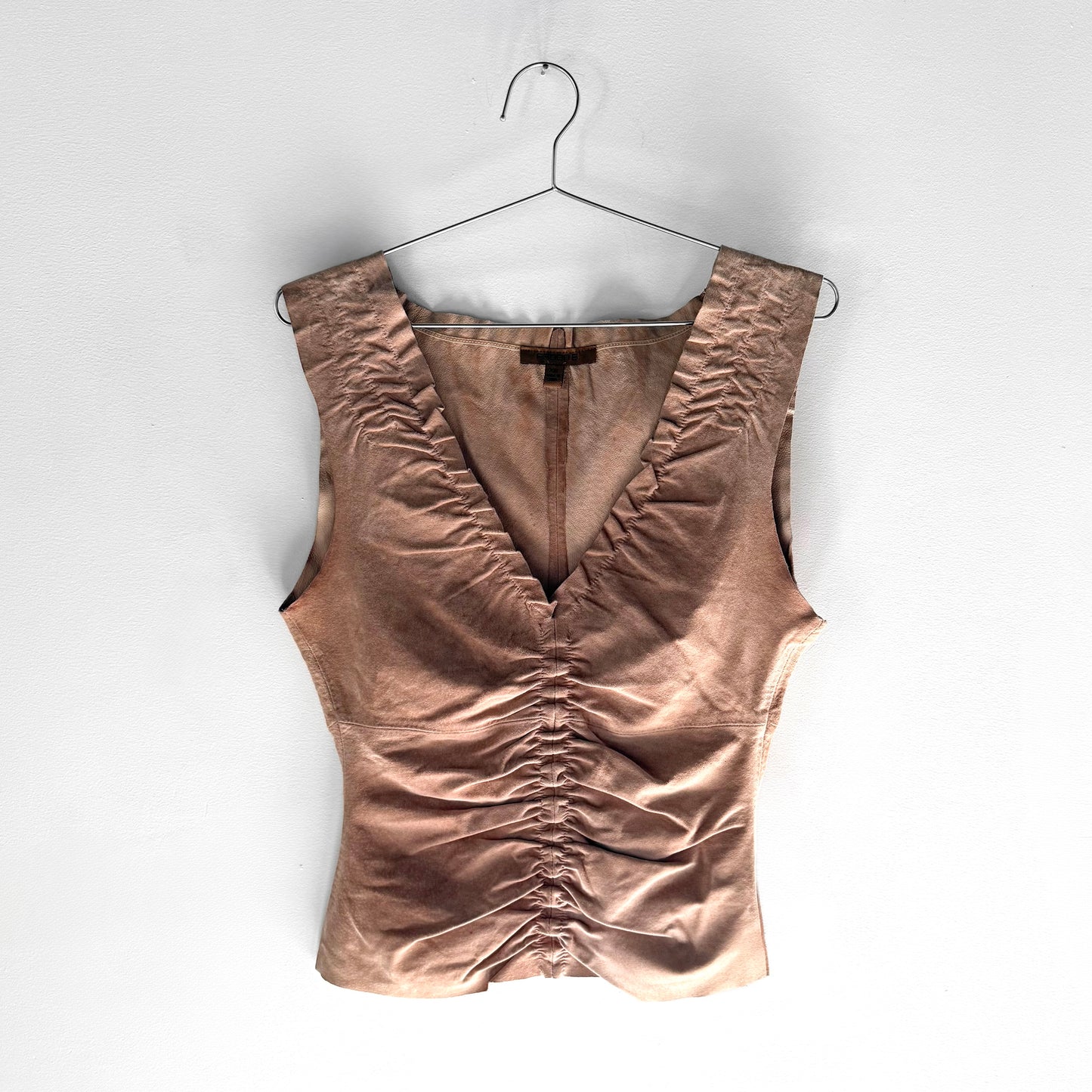 Vintage Leather Ruched V Neck Top