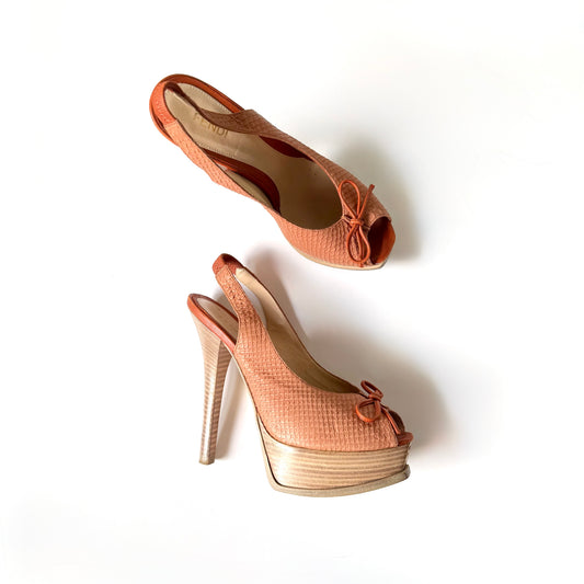 Vintage Fendi Snakeskin Peep Toe Platform Heels (37)