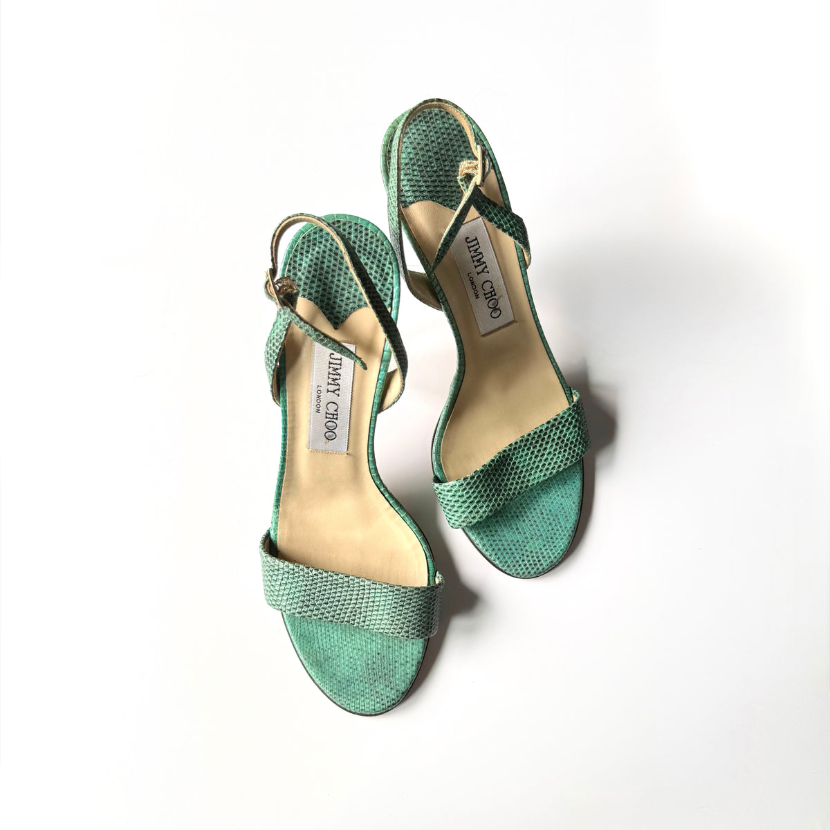 Vintage Jimmy Choo Turquoise Slingback Sandal Heels (37.5)
