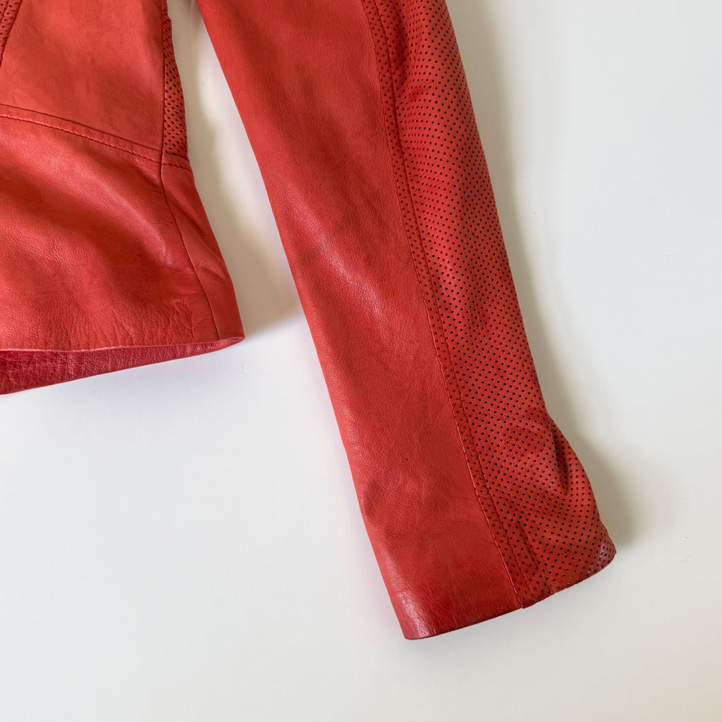 Roberto Cavalli Red Perforated Leather Jacket