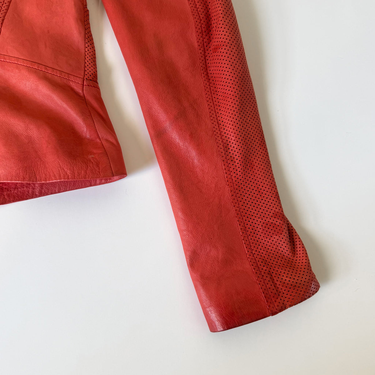 Roberto Cavalli Red Perforated Leather Jacket