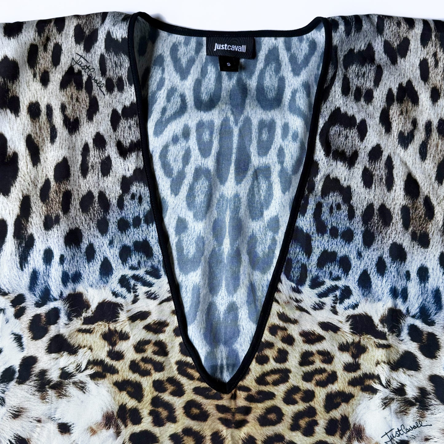 Just Cavalli Leopard Print Kaftan Mini Dress Y2K