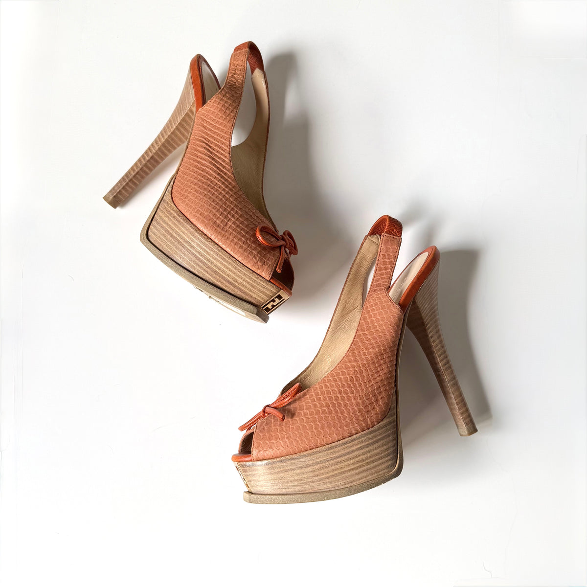 Vintage Fendi Snakeskin Peep Toe Platform Heels (37)