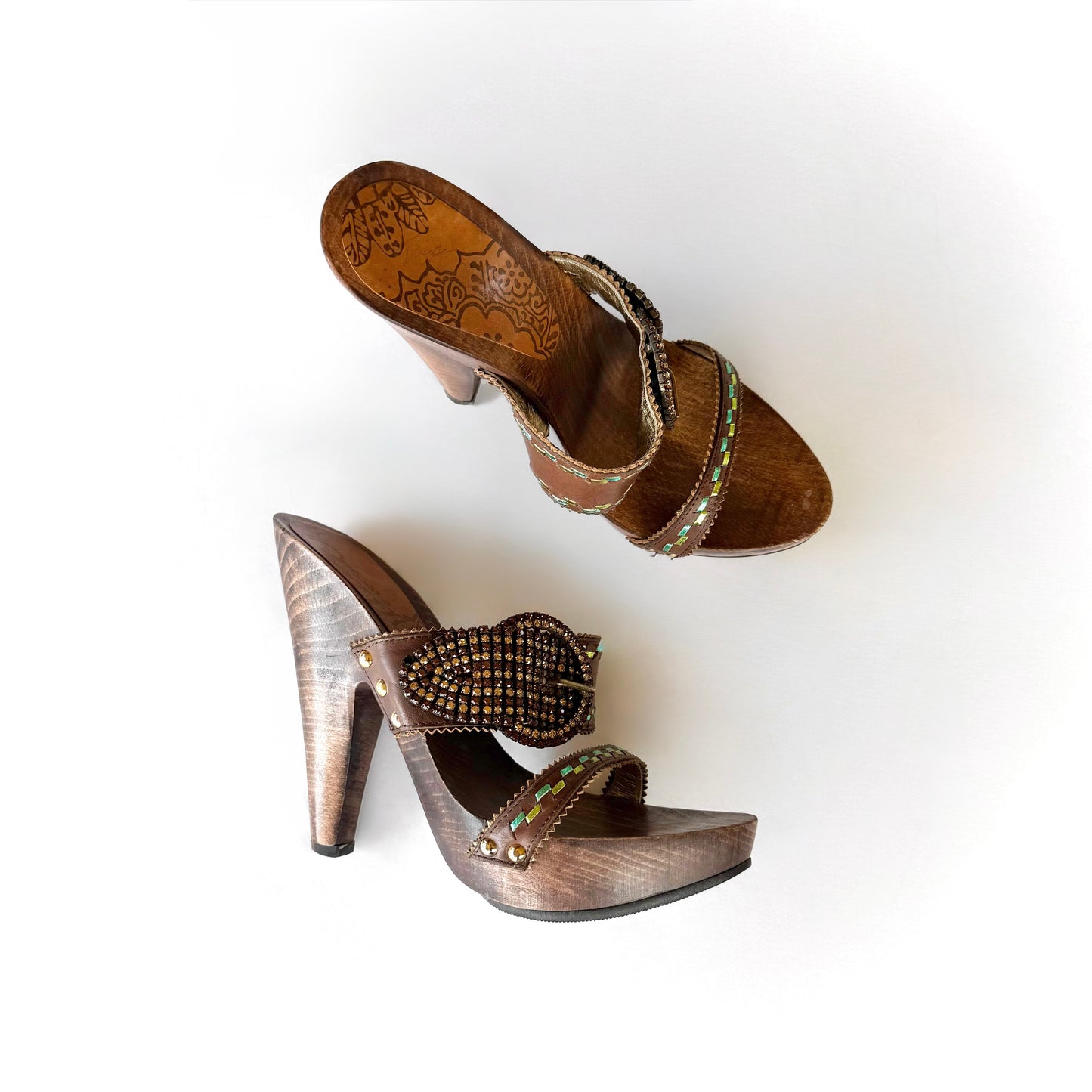 Vintage Giuseppe Zanotti Embellished Wooden Sandal Heels (6.5)