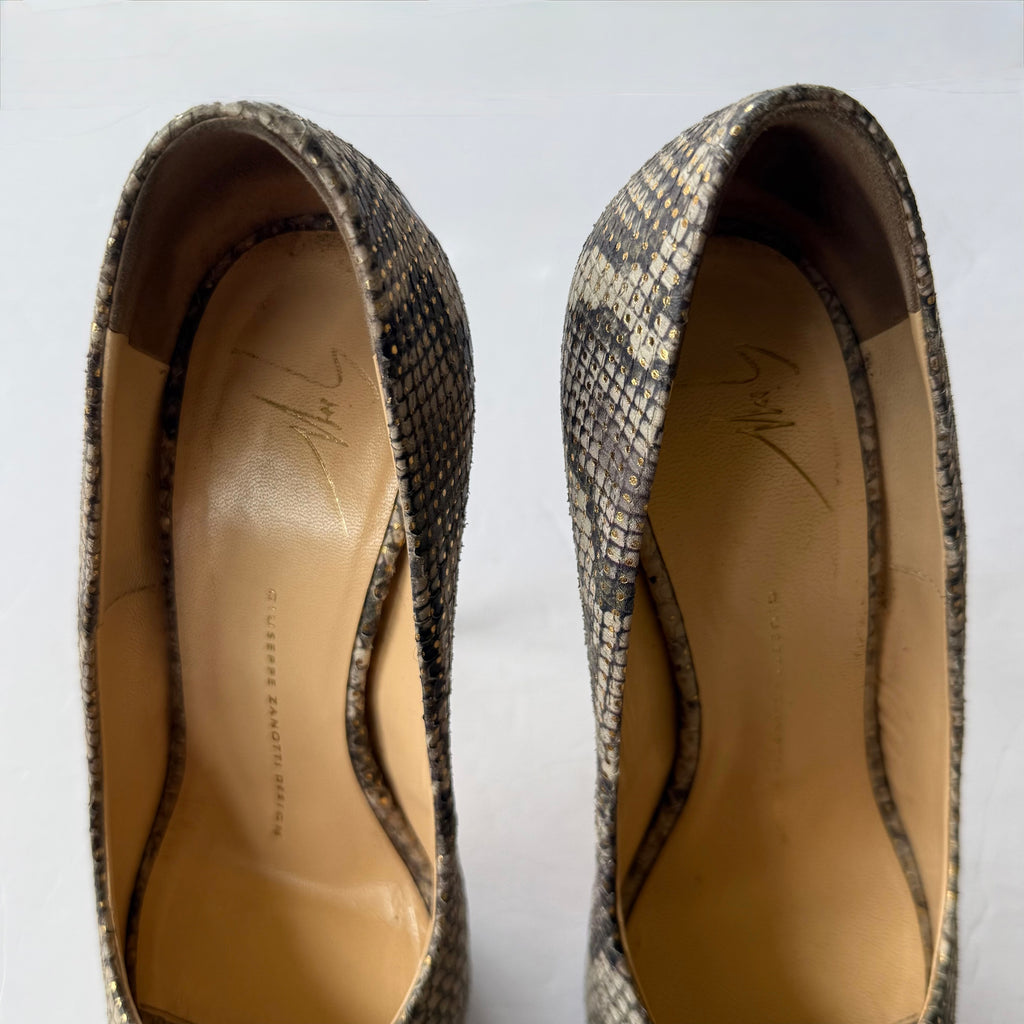 Giuseppe Zanotti Python Print Platform Peep Toe Heels (37)