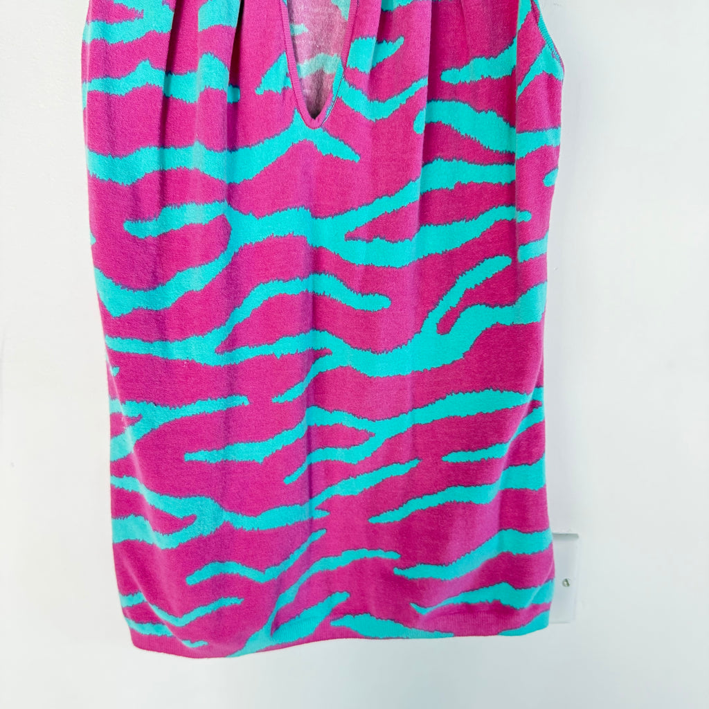 Vintage Blumarine Turquoise Pink Zebra Print Tank Top