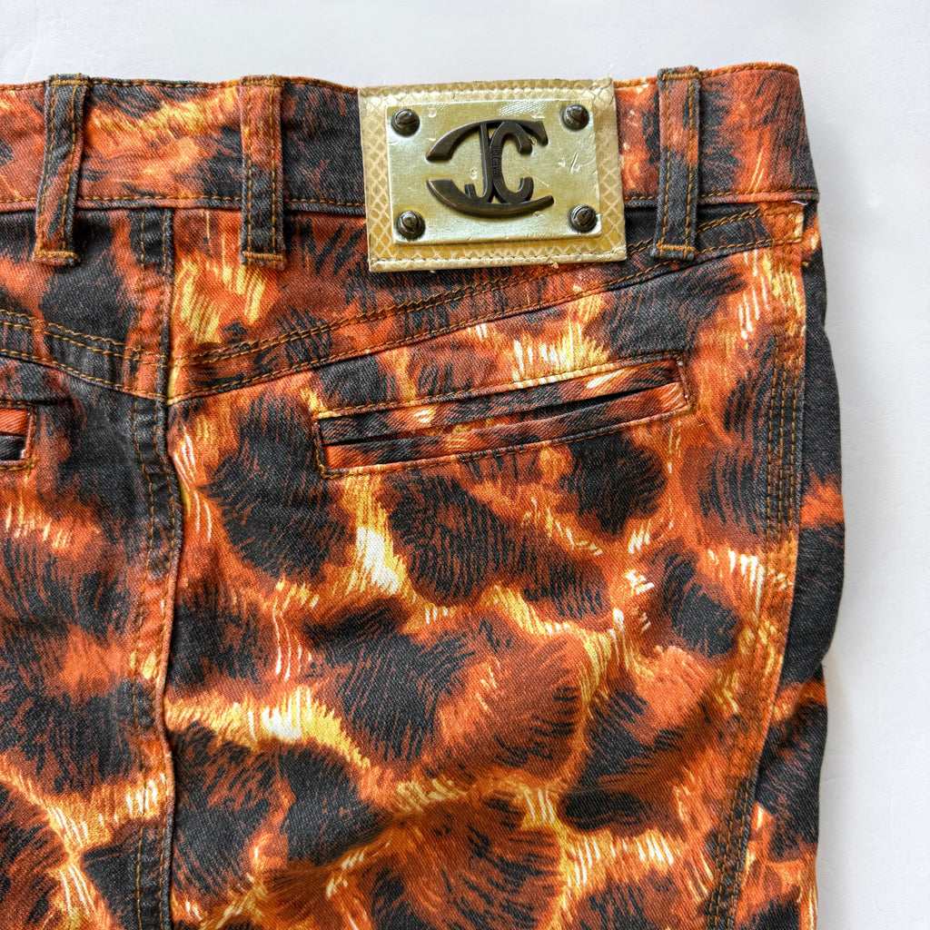 Vintage Just Cavalli Leopard Print Denim Midi Skirt