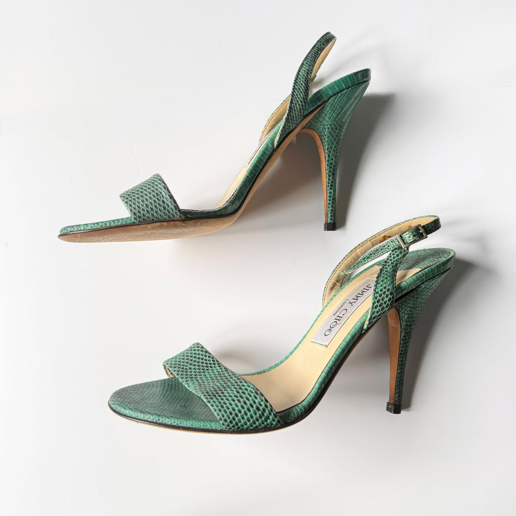 Vintage Jimmy Choo Turquoise Slingback Sandal Heels (37.5)