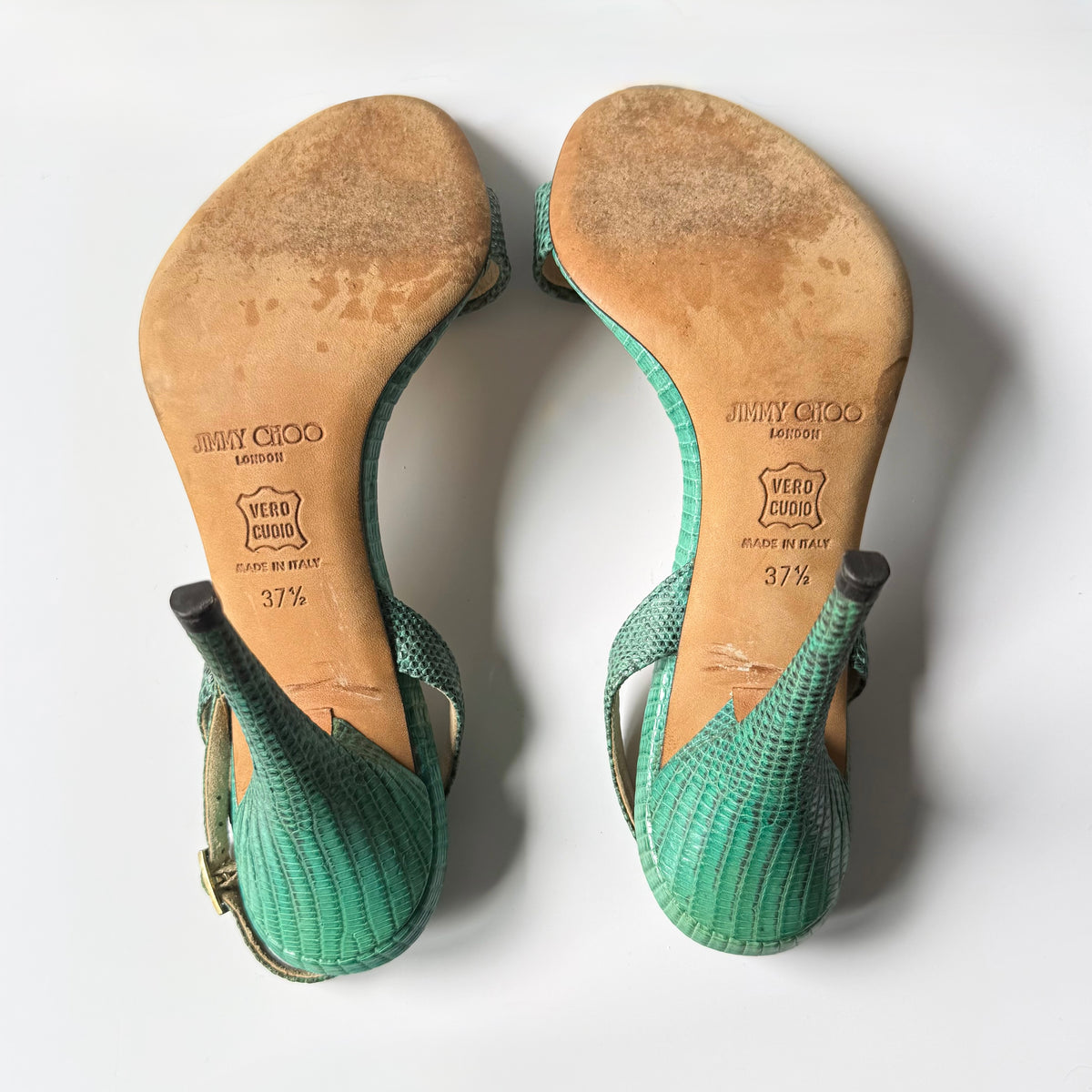 Vintage Jimmy Choo Turquoise Slingback Sandal Heels (37.5)