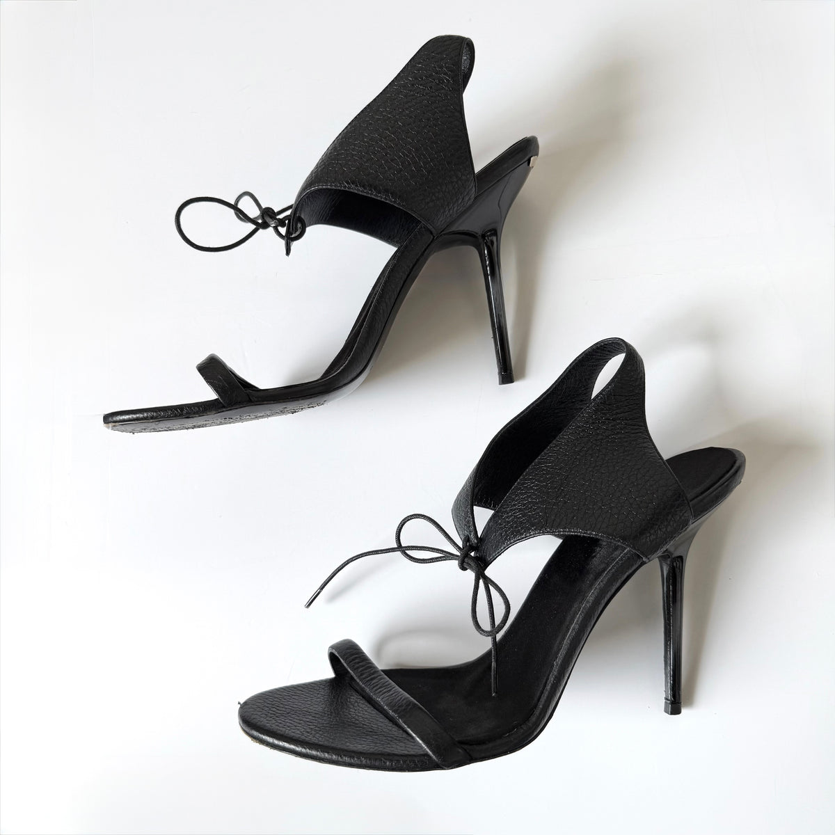 Burberry Black Leather Lace-Up Tie Sandal Heels (40)