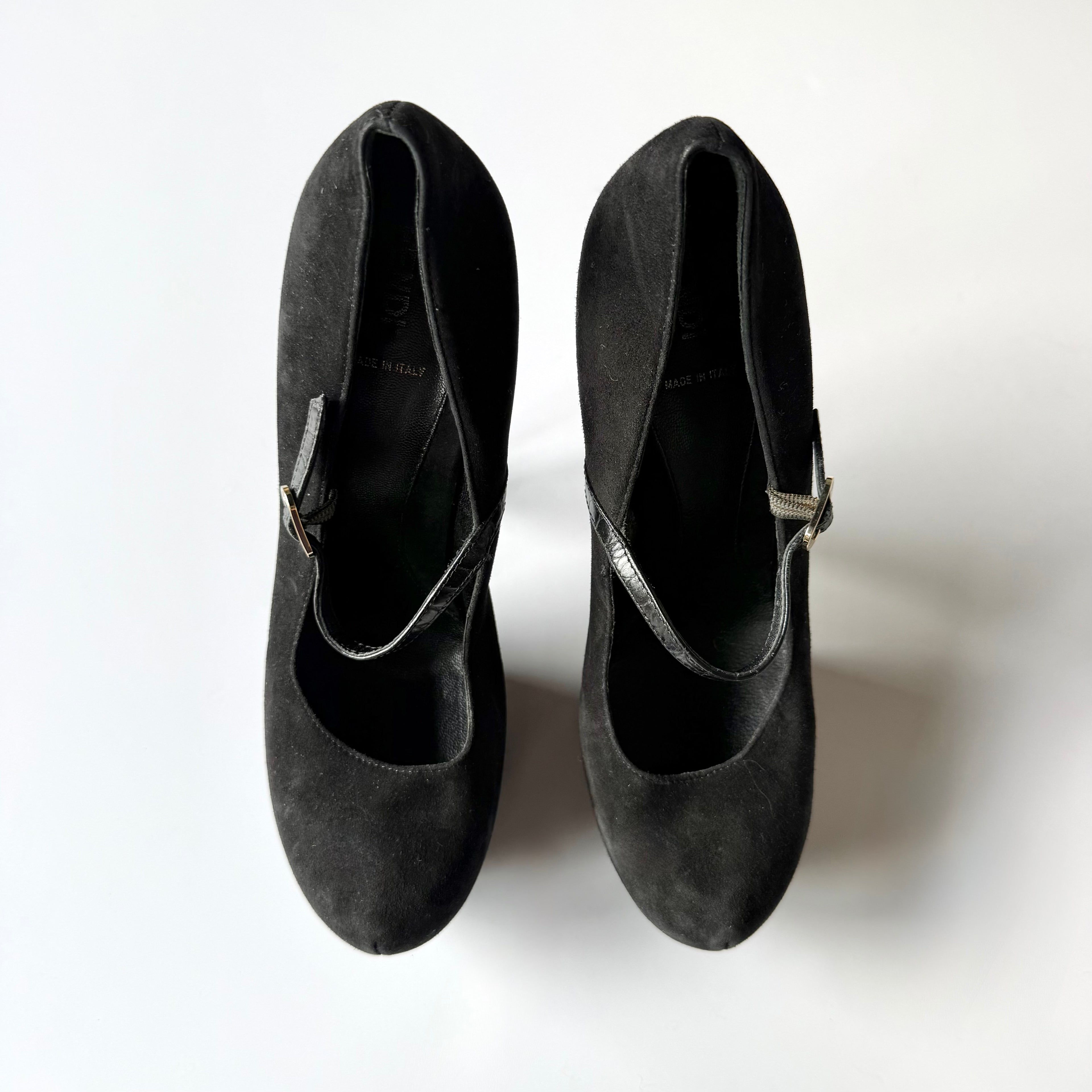 Vintage Fendi Black Suede Mary Jane Platforn Heels (39)