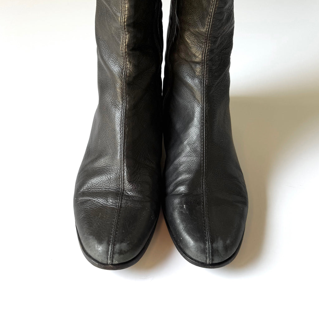 Vintage Jimmy Choo Black Leather Knee High Boots (37.5)