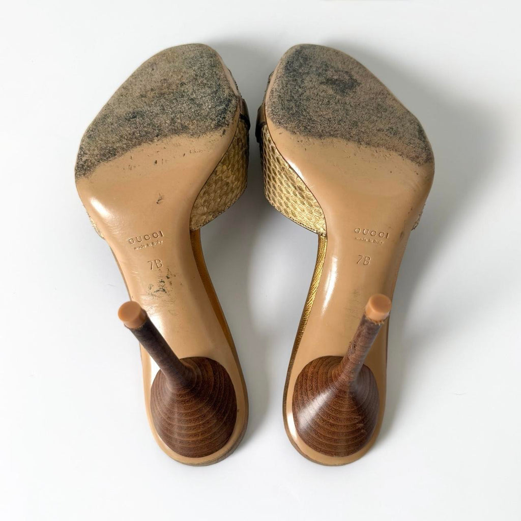 Vintage Gucci Gold Horsebit Mule Heels (7)