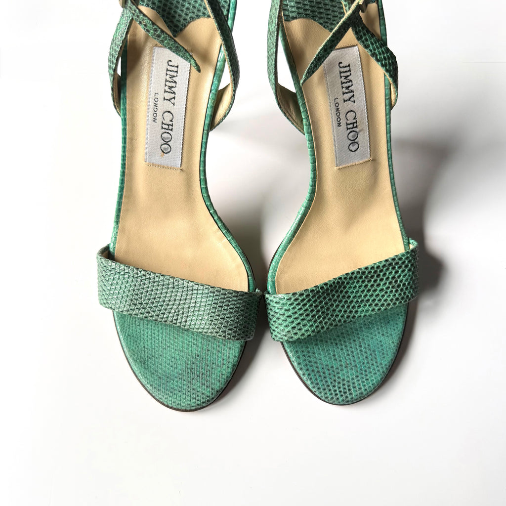 Vintage Jimmy Choo Turquoise Slingback Sandal Heels (37.5)