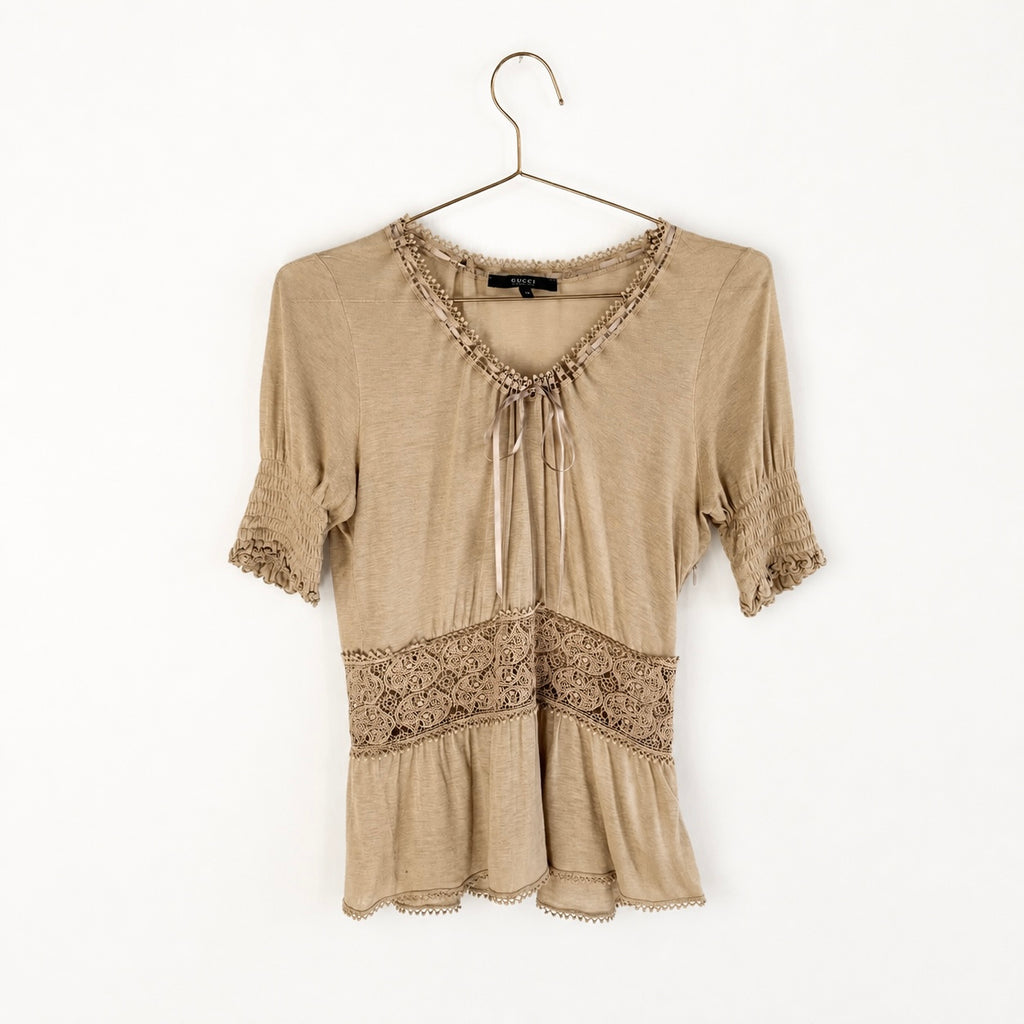 Vintage Gucci Lace Tie Front Knit Top