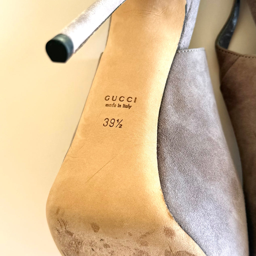 Vintage Gucci Purple Suede Peep Toe Platform Slingback Heels