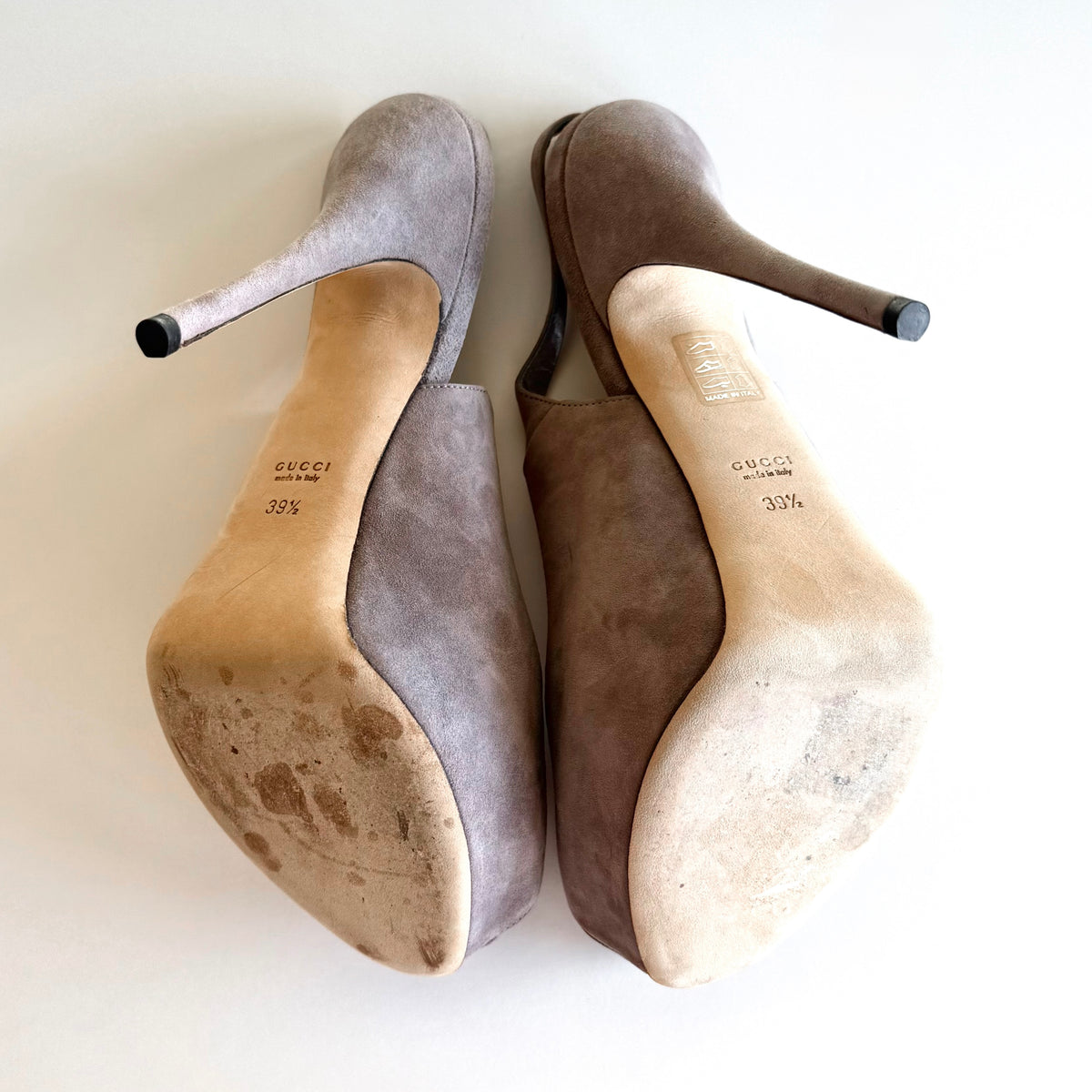 Vintage Gucci Purple Suede Peep Toe Platform Slingback Heels