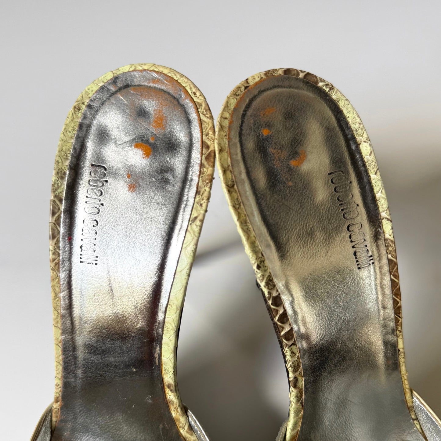 Vintage Roberto Cavalli Snakeskin Pointed Toe Mule Heels (38)