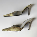 Vintage Roberto Cavalli Snakeskin Pointed Toe Mule Heels (38)